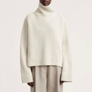 Toteme Ribbed Cream Turtleneck Sweater